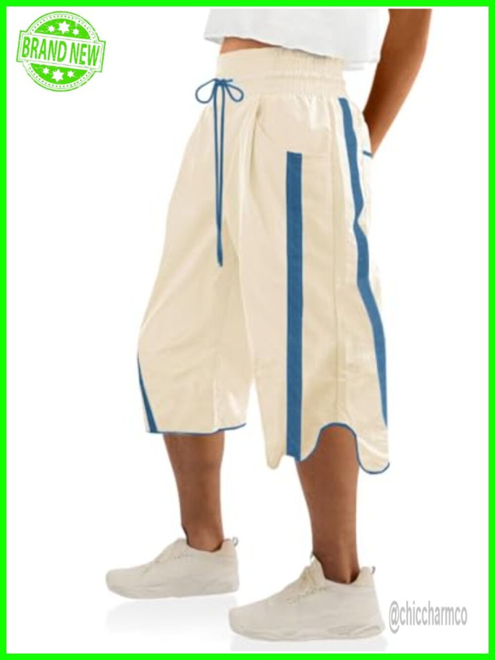Womens Viscose Wide Leg Capri Sweatpants Drawstring Mid-Calf Casual